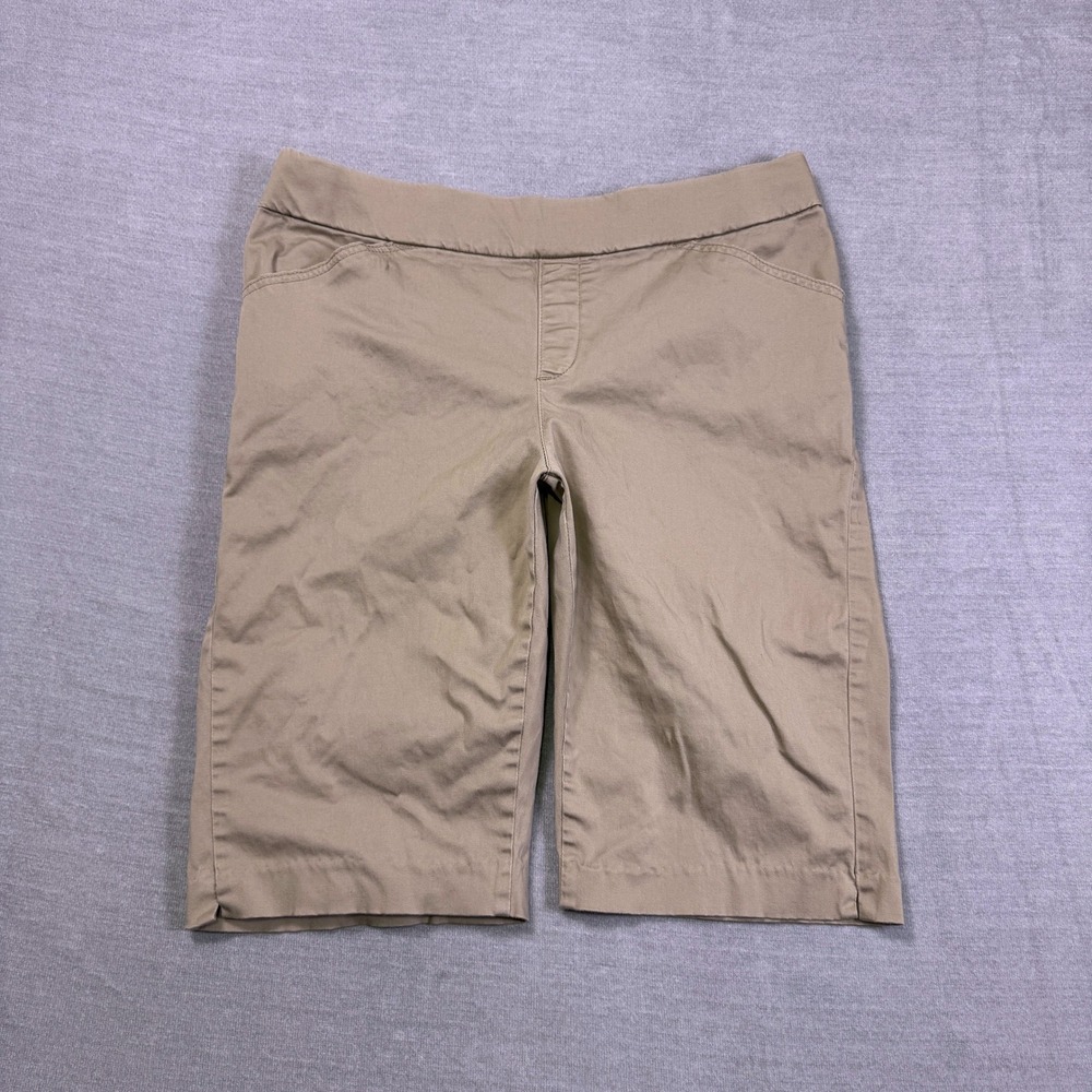 Lee Style Up Pull On Mid Rise Bermuda‎ Shorts Womens 14 Petite Khaki Tan Cotton